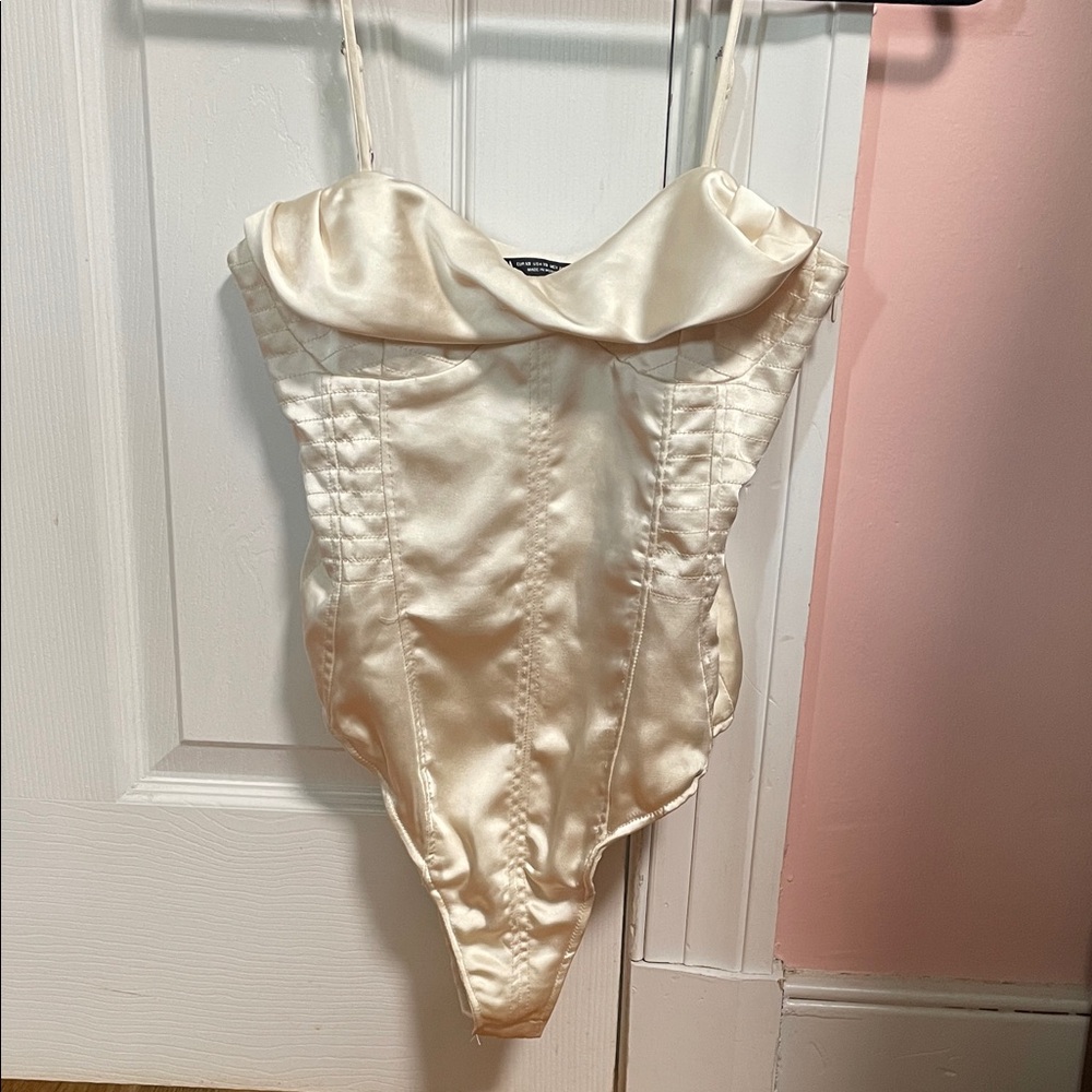 Satin Ivory Corset-Style Bodysuit